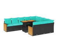 Qnhdfrt Set Divani da Giardino 11 pz in Rattan PE e Legno di Acacia Nero | Salotto componibile per giardino e terrazza con vano portaoggetti sotto la seduta, cuscini sfoderabili e tavolo in acacia.
