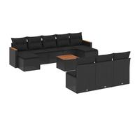 Qnhdfrt Set Divani da Giardino 11 pz in Rattan PE Nero con Cuscini | Salotto modulare da esterno per terrazzo o patio, con tavolino in legno di acacia e cuscini imbottiti sfoderabili.