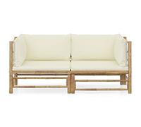 Qnhdfrt Set Divani da Giardino 2 pz in Bambù con Cuscini Bianco Crema