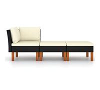 Qnhdfrt Set Divani da Giardino 3 Pz in Polyrattan e Legno Massello | Salotto da esterno con cuscini sfoderabili e gambe in eucalipto, ideale per arredare il balcone o la veranda.
