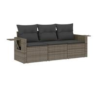 Qnhdfrt Set Divani da Giardino 3 pz in Rattan PE con Cuscini Grigio | Salotto componibile da esterno per patio e terrazzo con vano portaoggetti sotto la seduta e tavolino pieghevole.