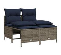 Qnhdfrt Set Divani da Giardino 4 Pezzi con Cuscini in Rattan PE Grigio | Salotto modulare da esterno per terrazzo e patio completo di due poltrone e due poggiapiedi con morbidi cuscini blu.