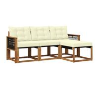 Qnhdfrt Set Divani da Giardino 4 Pezzi in Legno Acacia Naturale e Crema | Salotto modulare composto da 3 moduli e 1 pouf con morbidi cuscini sfoderabili per rilassarsi in patio e veranda.