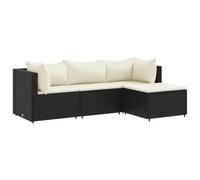 Qnhdfrt Set Divani da Giardino 4 pz in Rattan PE con Cuscini Nero | Salotto componibile da esterno in polyrattan nero per giardino e terrazza, completo di spessi cuscini e poggiapiedi.