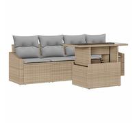 Qnhdfrt Set Divani da Giardino 5 Pezzi Polyrattan Grigio e Beige | Salotto componibile con tavolo regolabile in altezza e cuscini sfoderabili per arredare il terrazzo o giardino.