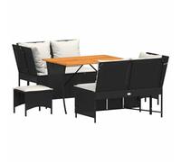 Qnhdfrt Set Divani da Giardino 5 pz in Polyrattan con Tavolo e Cuscini | Salotto da esterno per terrazzo e patio con piano in legno di acacia, sedute imbottite e poggiapiedi multifunzione
