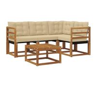 Qnhdfrt Set Divani da Giardino 5 Pz Legno Acacia e Textilene Beige | Salotto componibile da esterno in legno per patio e terrazzo con cuscini sfoderabili e tavolo a doghe con drenaggio.