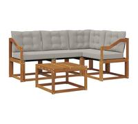 Qnhdfrt Set Divani da Giardino 5 Pz Legno di Acacia e Textilene Grigio | Salotto modulare da esterno per patio e veranda, completo di tavolino a listelli e cuscini sfoderabili con cerniera.