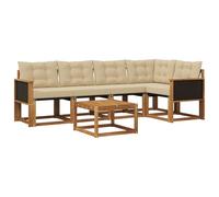 Qnhdfrt Set Divani da Giardino 6 Pezzi in Legno di Acacia e Textilene | Salotto modulare da esterno per patio e giardino con tavolino a listelli e cuscini sfoderabili per massimo comfort.