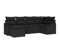 Qnhdfrt Set Divani da Giardino 6 Pezzi in Polyrattan Nero con Cuscini | Salotto componibile con vani portaoggetti integrati sotto le sedute, ideale per arredare il terrazzo o il portico.