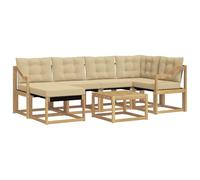 Qnhdfrt Set Divani da Giardino 7 Pezzi in Legno di Acacia Bianco Beige | Salotto modulare da esterno per patio e giardino con tavolino a listelli e cuscini sfoderabili morbidi