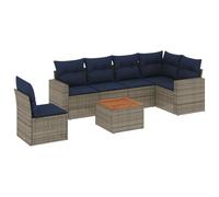 Qnhdfrt Set Divani da Giardino 7 Pezzi in Rattan PE per Terrazza Grigio | Salotto componibile da esterno in polyrattan con vano contenitore sotto seduta e tavolo in acacia per patio