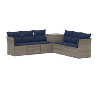Qnhdfrt Set Divani da Giardino 7 Pezzi in Rattan Sintetico Grigio | Salotto modulare a 6 posti per giardino e terrazzo con telaio in acciaio e pratico box contenitore integrato per cuscini.
