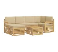 Qnhdfrt Set Divani da Giardino 7 Pezzi Legno Acacia Bianco Beige | Salotto modulare composto da tavolo, pouf e divani con cuscini morbidi, ideale per momenti di relax in terrazzo o giardino.