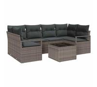 Qnhdfrt Set Divani da Giardino 7 Pezzi Polyrattan Grigio Salotto Esterno | Salotto modulare componibile per giardino e terrazza completo di cuscini sfoderabili e tavolino coordinato.