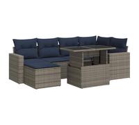 Qnhdfrt Set Divani da Giardino 7Pz in Polyrattan Grigio con Cuscini | Salotto modulare per patio e terrazzo dotato di vani portaoggetti integrati sotto le sedute e morbide imbottiture.
