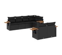 Qnhdfrt Set Divani da Giardino 7pz in Rattan PE Nero con Cuscini | Salotto modulare da esterno per terrazza o giardino con vano portaoggetti integrato e tavolino pieghevole laterale.