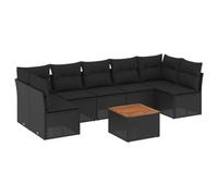 Qnhdfrt Set Divani da Giardino 8 Pz in Polyrattan Modulare Nero | Salotto componibile modulare per patio e terrazza con tavolino in acacia e cuscini sfoderabili per esterni ben curati.