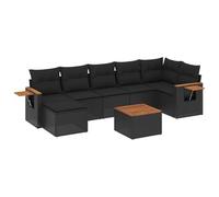 Qnhdfrt Set Divani da Giardino 8 pz Nero in Polyrattan e Acciaio | Salotto modulare composto da 8 pezzi in rattan sintetico nero con tavolino laterale integrato per terrazzo e patio.