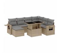 Qnhdfrt Set Divani da Giardino 8Pz Rattan PE Tavolo Regolabile Beige | Arredo modulare per terrazzo e patio con tavolino pieghevole a pistone e cuscini sfoderabili per massimo relax all'aperto.