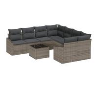 Qnhdfrt Set Divani da Giardino 9 Pezzi in Polyrattan Grigio con Tavolo