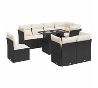 Qnhdfrt Set Divani da Giardino 9 pz in Polyrattan con Cuscini Nero | Salotto componibile da esterno per patio e terrazza con tavolo regolabile in altezza e vano contenitore sotto le sedute.