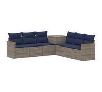 Qnhdfrt Set Divani da Giardino Componibile 7 Pezzi in Rattan Grigio Blu | Salotto modulare con box contenitore per cuscini, ideale per valorizzare patio, veranda o giardino esterno.