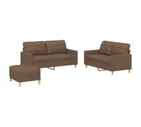 Qnhdfrt Set Divano 3 Pz in Tessuto Marrone con Poggiapiedi e Cuscini | Salotto completo con 2 divani e un pouf poggiapiedi coordinato per arredare il soggiorno con stile e comfort.