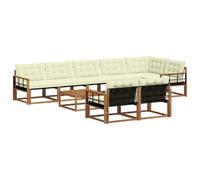 Qnhdfrt Set divano da esterno 9 pezzi con cuscini, mobili da giardino in legno massello di acacia, set lounge modulare per terrazza e giardino, naturale e crema, per riunioni in compagnia