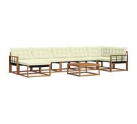 Qnhdfrt Set divano da esterno da 22 pezzi, in legno massello di acacia, set lounge da giardino per terrazza, set modulare con cuscini color crema, design in legno naturale per momenti rilassanti