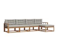 Qnhdfrt Set divano da esterno in legno massello di acacia, set lounge modulare per giardino e terrazza, include cuscini per seduta e schienale, naturale e grigio chiaro, 329 x 162,5 x 73 cm