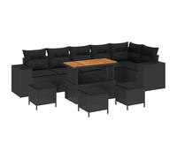 Qnhdfrt Set Divano da Giardino 10 Pezzi in Polyrattan Nero con Tavolo