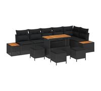 Qnhdfrt Set Divano da Giardino 10 Pezzi in Rattan con Tavolo Nero | Salotto modulare in polyrattan per terrazzo o veranda, completo di cuscini sfoderabili e scomparti contenitori.