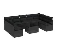 Qnhdfrt Set Divano da Giardino 10 Pezzi Polyrattan Nero con Tavolo | Salotto modulare per esterno e terrazza con comodi cuscini sfoderabili e piano regolabile in altezza.