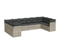 Qnhdfrt Set Divano da Giardino 10 pz in Rattan PE Modulare Grigio | Salotto componibile da esterno ideale per patio, terrazzo o portico, dotato di vano interno salvaspazio e cuscinetti.