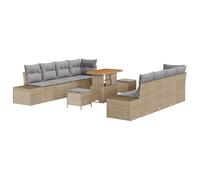 Qnhdfrt Set Divano da Giardino 11 Pezzi in Poly Rattan Beige | Salotto componibile per terrazza e patio con vani contenitori salvaspazio e cuscini morbidi sfoderabili.