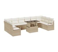 Qnhdfrt Set divano da giardino 11 pezzi in polyrattan con vano portaoggetti, tavolo regolabile, cuscino beige, per terrazza e giardino, seduta modulare fino a 10 persone