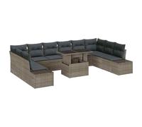 Qnhdfrt Set Divano da Giardino 11 Pezzi in Polyrattan Grigio | Salotto componibile da esterno per terrazzo e patio con vani contenitori sotto le sedute e tavolo in vetro