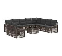 Qnhdfrt Set Divano da Giardino 11 Pezzi in Polyrattan Grigio | Salotto modulare per terrazzo e giardino con solida struttura in acciaio e cuscini imbottiti per dieci persone.