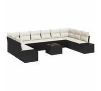 Qnhdfrt Set Divano da Giardino 11 Pezzi in Polyrattan Nero con Tavolo | Salotto modulare per terrazzo e giardino con sedute componibili per dieci persone e cuscini imbottiti inclusi