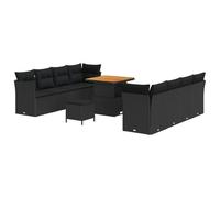 Qnhdfrt Set Divano da Giardino 11 Pezzi in Polyrattan Nero per Esterno | Salotto modulare da 10 posti con tavolo regolabile e cuscini sfoderabili per terrazzo e giardino.