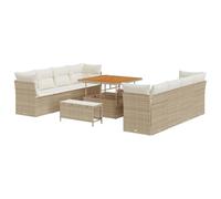 Qnhdfrt Set Divano da Giardino 11 Pz in Polyrattan Beige | Salotto modulare per terrazzo e patio con tavolo regolabile e cuscini sfoderabili per dieci posti a sedere.