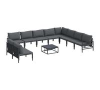 Qnhdfrt Set Divano da Giardino 11 Pz Nero Acciaio con Cuscini