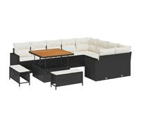 Qnhdfrt Set Divano da Giardino 12 Pezzi in Polyrattan Nero con Tavolo | Salotto modulare da esterno per giardino e terrazza con sedute traspiranti, cuscini sfoderabili e tavolo regolabile.