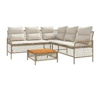 Qnhdfrt Set Divano da Giardino 2 pz a L in Rattan PE con Tavolino, Beige
