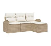 Qnhdfrt Set Divano da Giardino 4 Pezzi in Polyrattan Componibile Beige