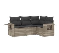 Qnhdfrt Set Divano da Giardino 4 Pezzi in Polyrattan con Cuscini Grigio