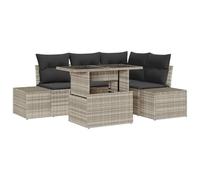 Qnhdfrt Set Divano da Giardino 5 Pezzi in Polyrattan Modulare Grigio | Tavolo regolabile in altezza con vano portaoggetti segreto per serate sul terrazzo, balcone o patio esterno.
