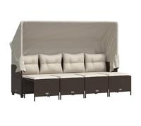 Qnhdfrt Set Divano da Giardino 5 pz con Baldacchino in Polyrattan Marrone | Salotto modulare da esterno per terrazzo e patio con parasole retrattile, morbidi cuscini e poggiapiedi multifunzione.