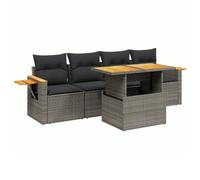 Qnhdfrt Set Divano da Giardino 5 pz in Polyrattan con Tavolo Grigio | Salotto componibile per terrazza o patio con piano sollevabile in legno di acacia e ribaltina laterale con molla a gas.
